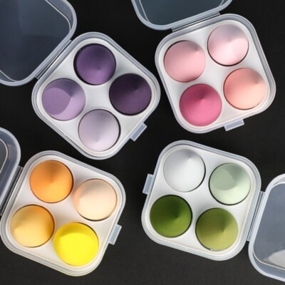 Julystar 1 Box 4pcs Transparen Bear Box Pack Makeup Sponge 4 Color Beauty Sponges Cosmetics Puff For Girls & Women