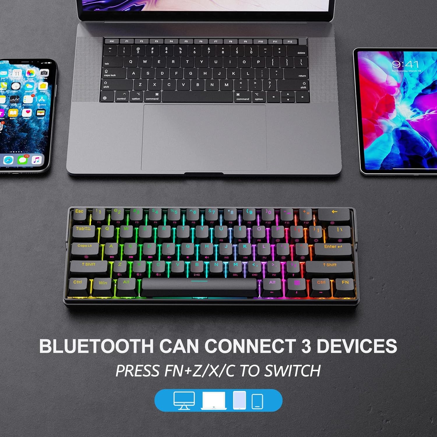 RGB Gaming Keyboard - Mechanical Keyboard Blue Switch Wired/Wireless Mini RGB Keyboard 61/63 Keys Without Numpad - RGB Light Mechanical Keyboard Black - Detachable TYPE-C Wired/Wireless For Professional Gaming - Compatible With PC & Laptop