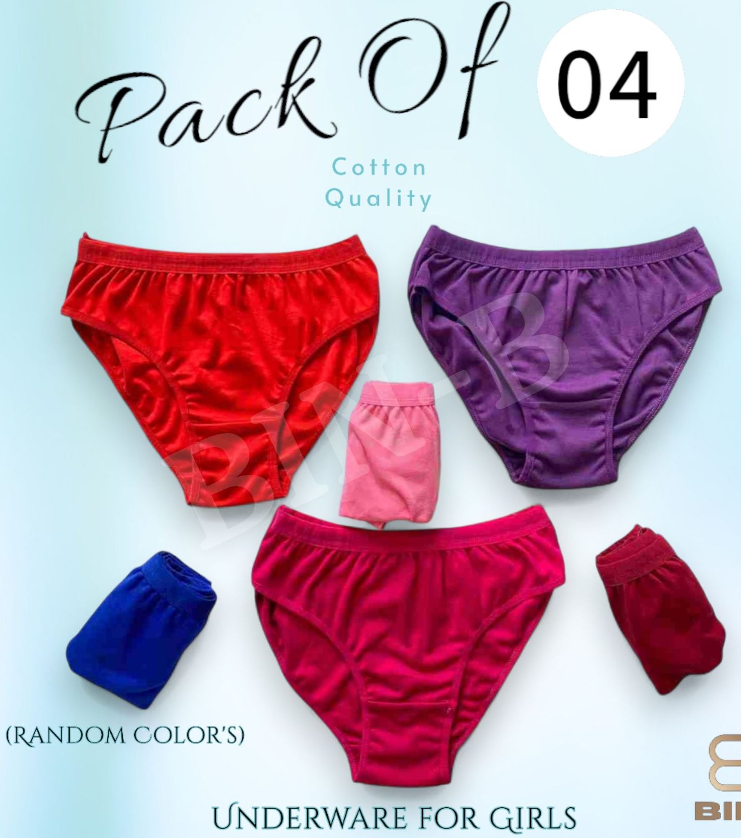BIN-B Pack of 04 Soft Cotton Underwear Panties for Girls & Women Multi color Cotton Panties Panty for girls panty for women  panty