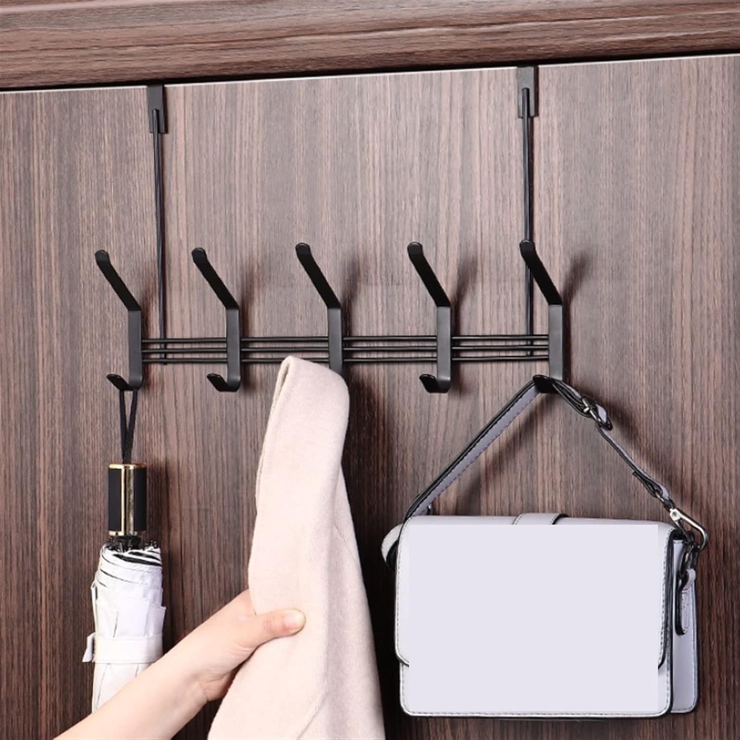 Door Hanging with 6 Hook Clothes Coats Rack Hanger on Door Multipurpose Hooks for Kitchen Hat Bags Holder Wall Towel Shelf for Bathroom Home Storage Hooks