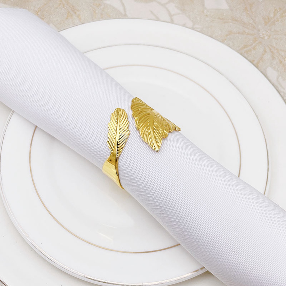 Fall Leaf Napkin Rings Set Of 6, Thanksgiving Ring Holders, Metal Gold