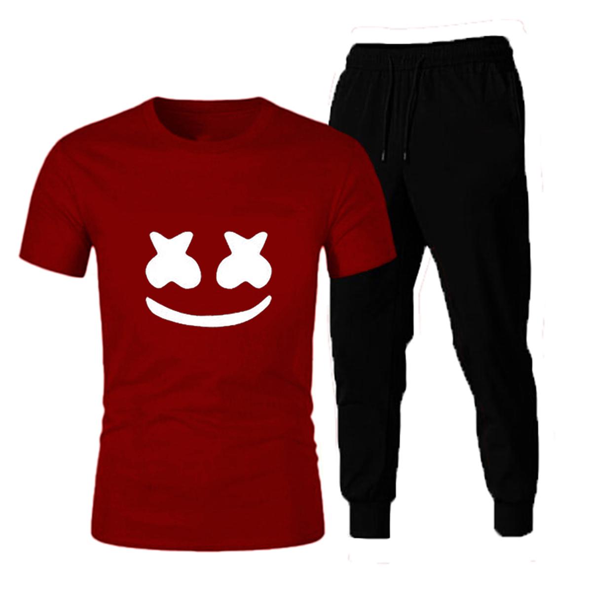 Smile printed summer track suit for men jersey  comfortable fabric-marron