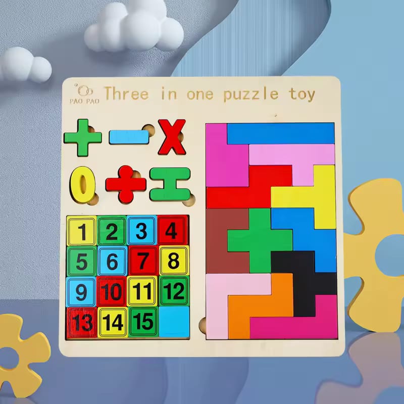 3-in-1 Wooden Puzzle Game Set for Kids | Jigsaw, Pattern Matching & Tangram Educational Toy | Math Learning Puzzle for Ages 3+