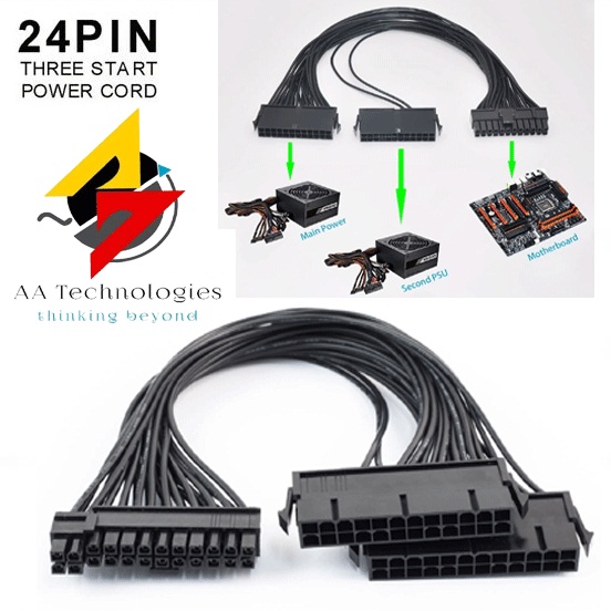 24 Pin Supply Extension Cable Dual PSU Mining Cables for Computer Adapter Cable for BTC Riser Miner