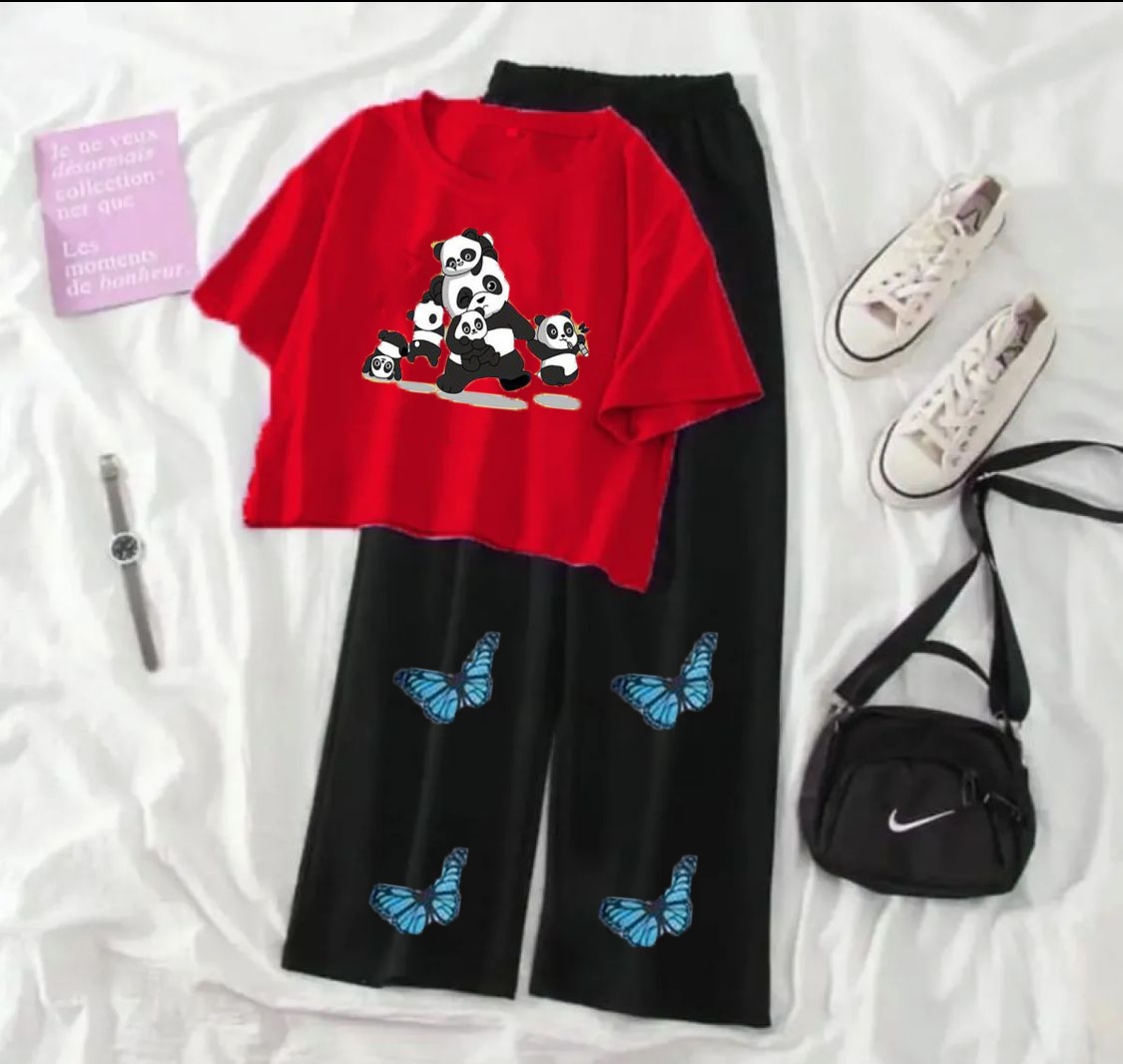 Complete Women's Nightwear Set featuring Crop Top T-Shirt and Trousers