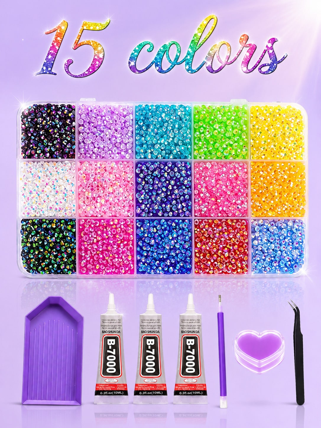 💎 10000 PCS 15 Colors Resin Flat Back Rhinestone Bedazzle Kit – 3mm DIY Craft Set with Tools | Nail Art, Phone Case, Shoes Etc
