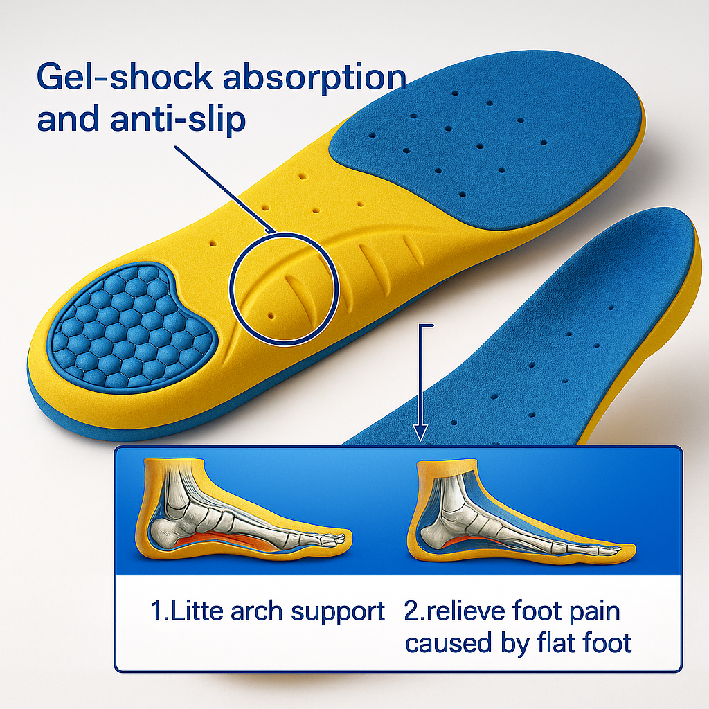 Black Camel Men’s Orthopedic Shoe Insoles Arch Support Medicated Summer PU Foam Sneaker Inner Soles for Flat Feet Comfort Multi color
