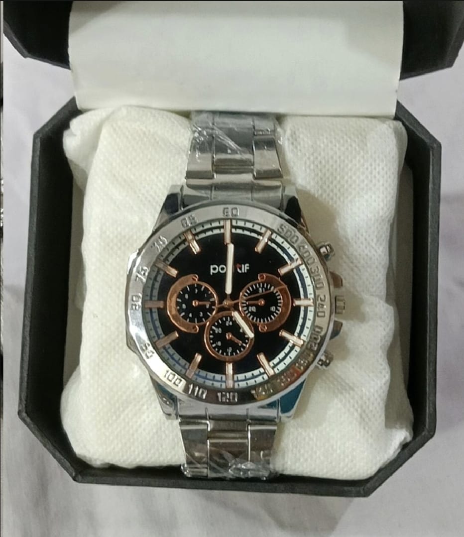 Latest Design 2025 Watch Silver Business Sports Watches + Bracelet + Cuban Chain Bracelet +3D Bar Locket  With Chain+Ring -High Quality In Random Dial watch Design With Stainless Steel Strap + Bracelet Chain + Necklace + Ring For Boys Men