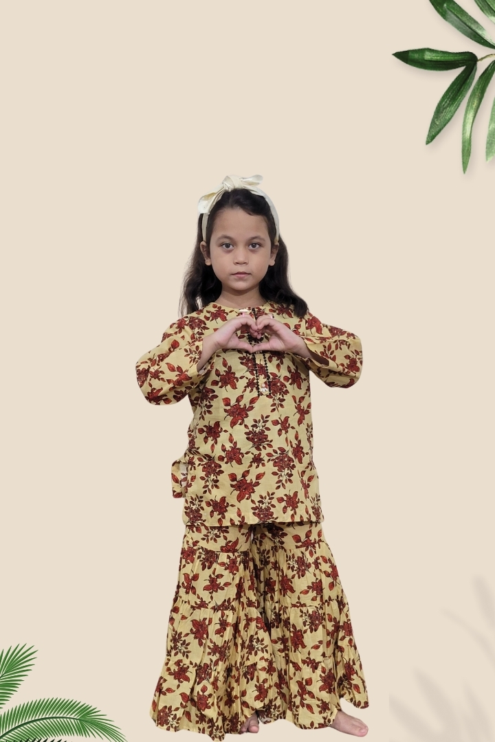 2 Pcs Girls Printed Suit Stitching Cotton