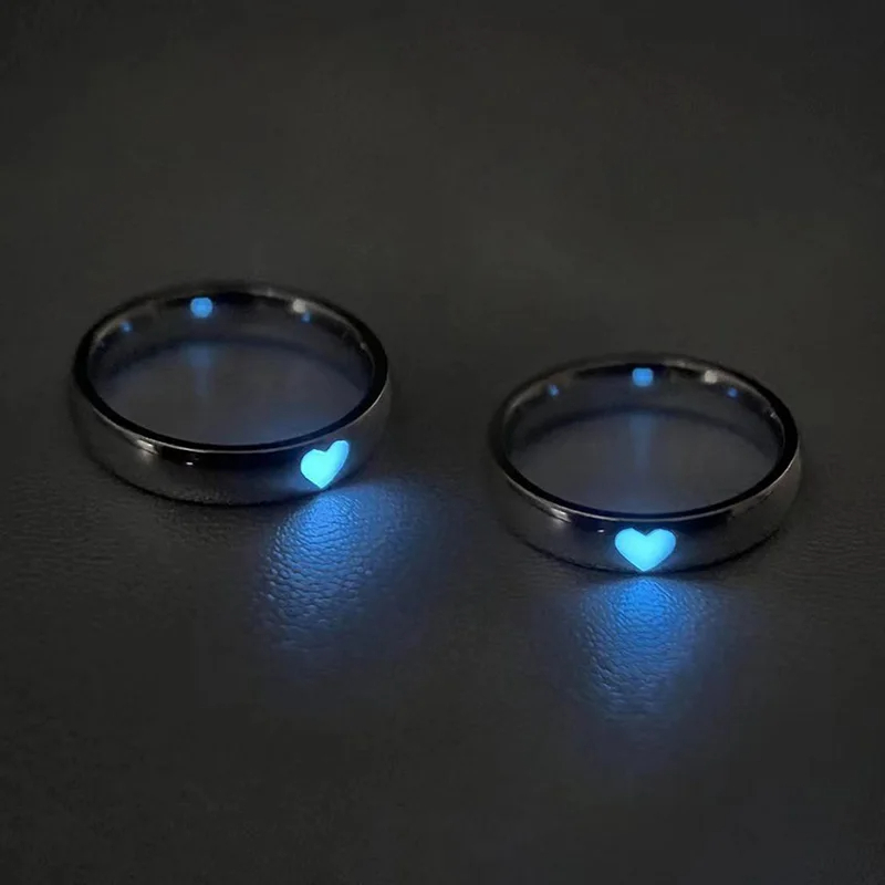 Luminous Glow In Dark Adjustable Love Heart Finger Couples Rings Jewelry Lover Gift