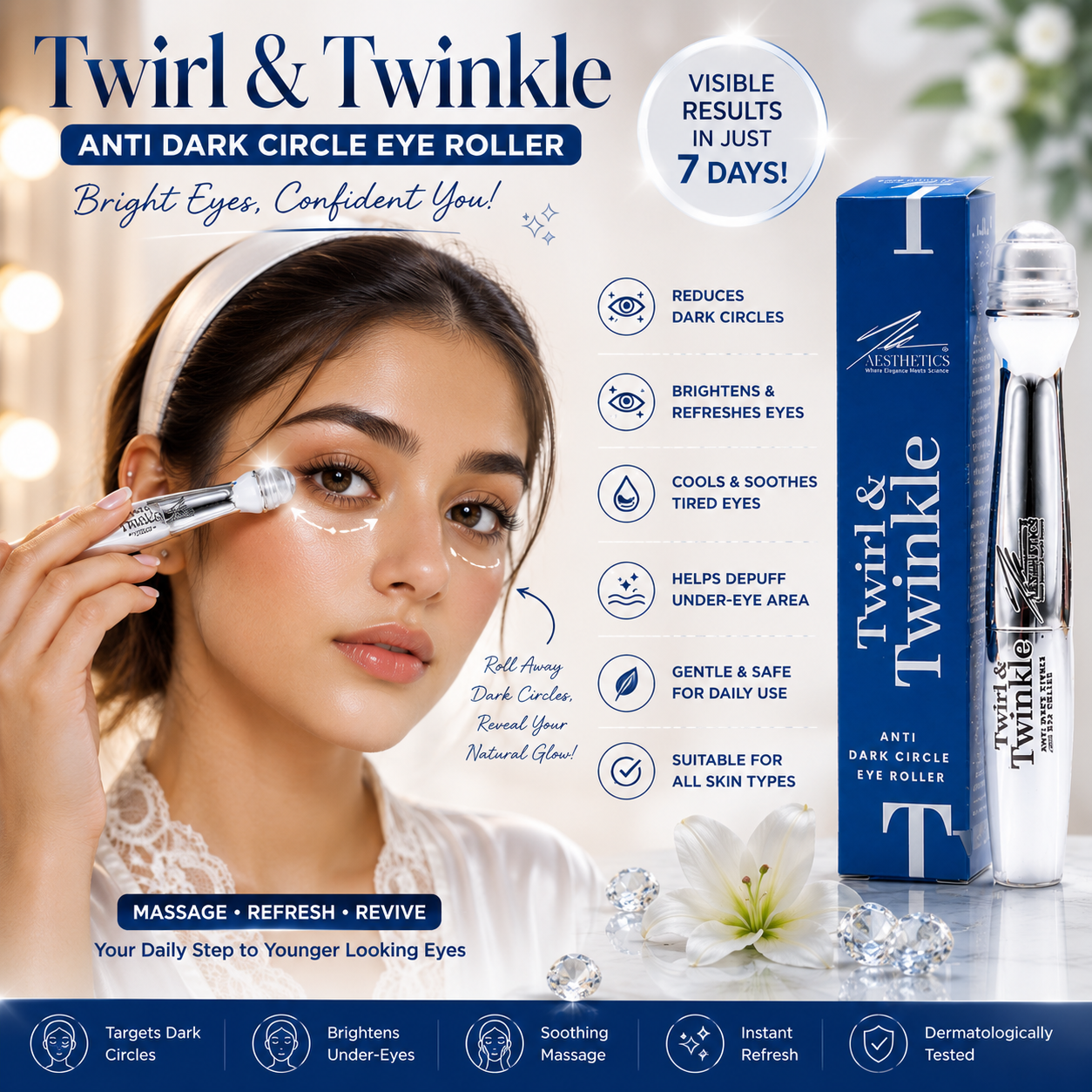 NK Aesthetics Twirl & Twinkle Eye Roller | Eye Roll-On Serum | Hydrating Under Eye Serum for Dark Circles, Puffiness & Tired Looking Eyes | Men & Women