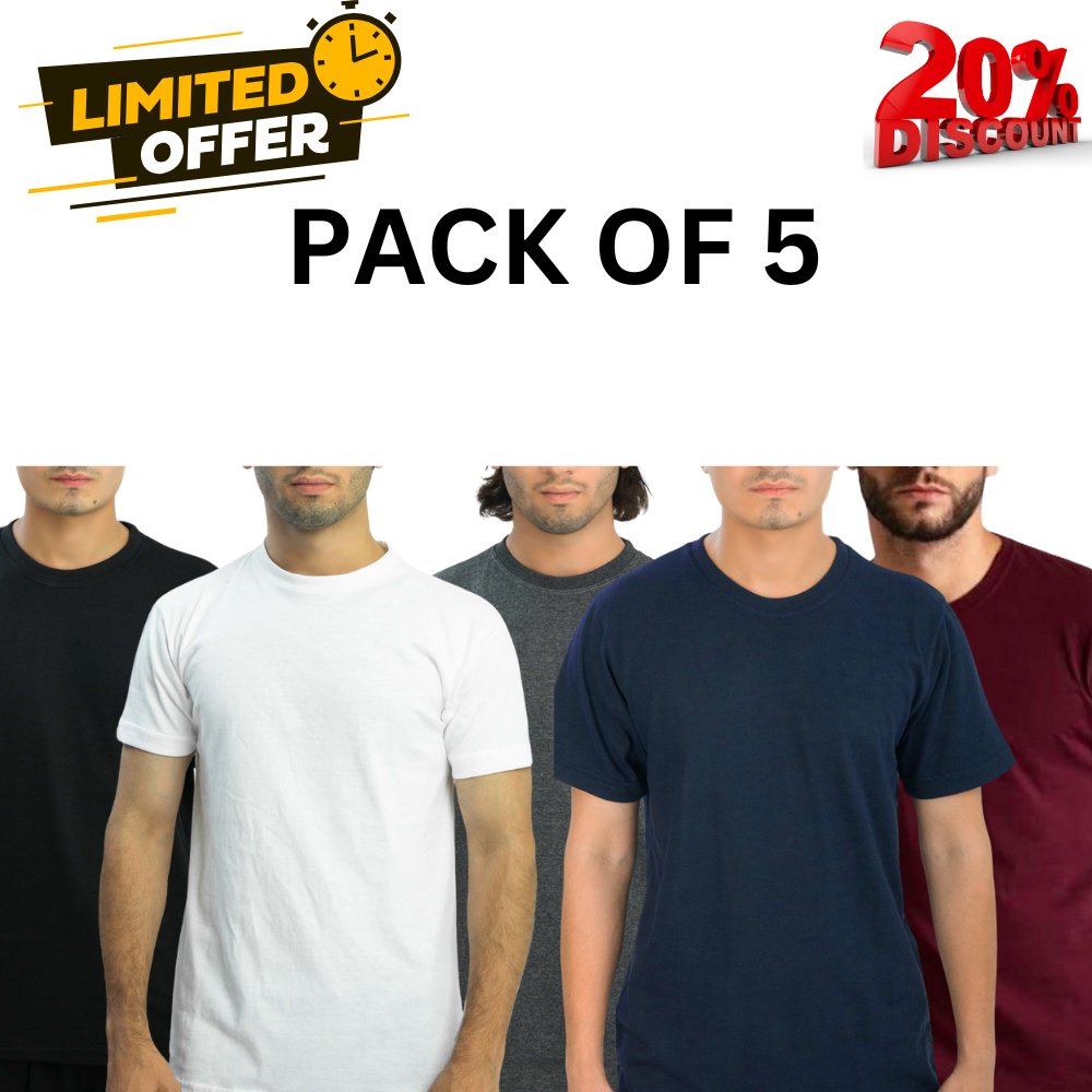 Pack of 5 Plain Cotton Half Sleeve T Shirt For Men Casual Summer Wear Soft Breathable Fabric For All Day Comfort