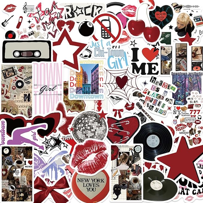50 PCS - A4 sticker sheet - Aesthetic Downtown Girls Stickers Pack Trendy  Cool Girls Sticker for Teens Adults, Decals for Laptop Kindle Water Bottle Scrapbook, Party Supplies