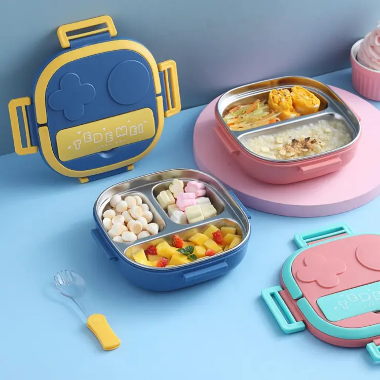 304Stainless Steel Children's Dinner Plate Water Injection Thermal  Insulation Lunch Box Baby Lunch Box with Spoon Portable Compartment Lunch  Box