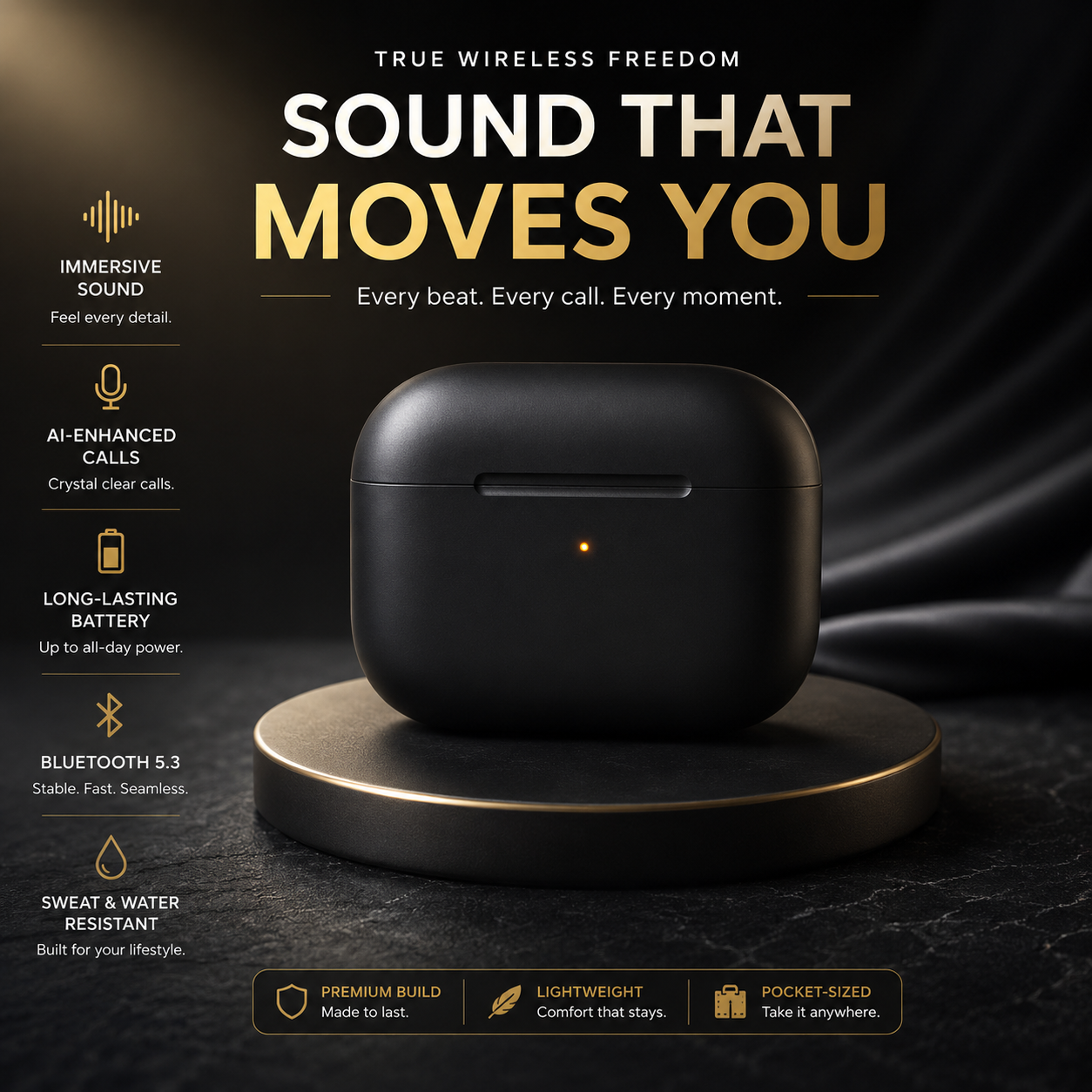 Wireless Earbuds Bluetooth Earphones Pro Two Headphones Touch Control HD Sound Black