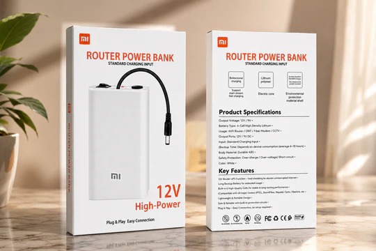 12V High-Power Router Power Bank for WiFi Modem & Router Backup -Compatible with Wi-Fi Routers & ONTs - High Capacity Backup - 20,000 AMH | WiFi Router UPS Power Bank 12Volts