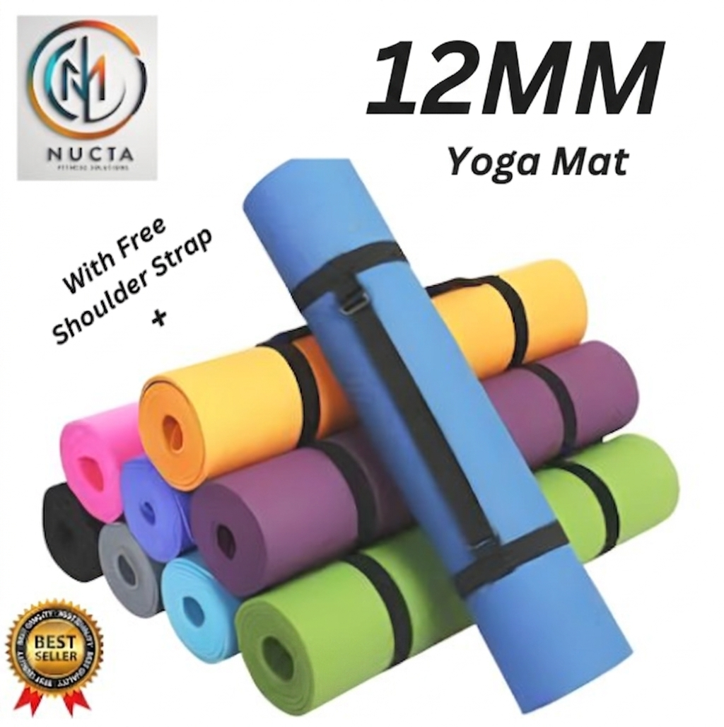 12MM Extra Thick Yoga Mat | Anti-Slip Gym Mat | Exercise Mat with Free Carrying Strap | Best for Gym & Home Workout