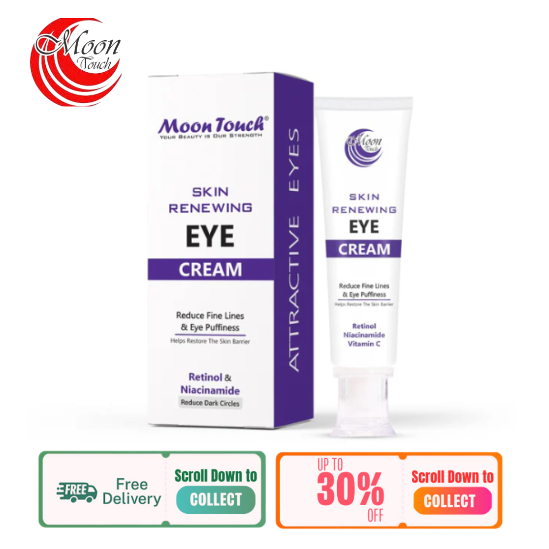 Moon Skin Renewing Eye Cream – Under Eye Cream for Dark Circles, Fine Lines & Puffiness with Retinol and