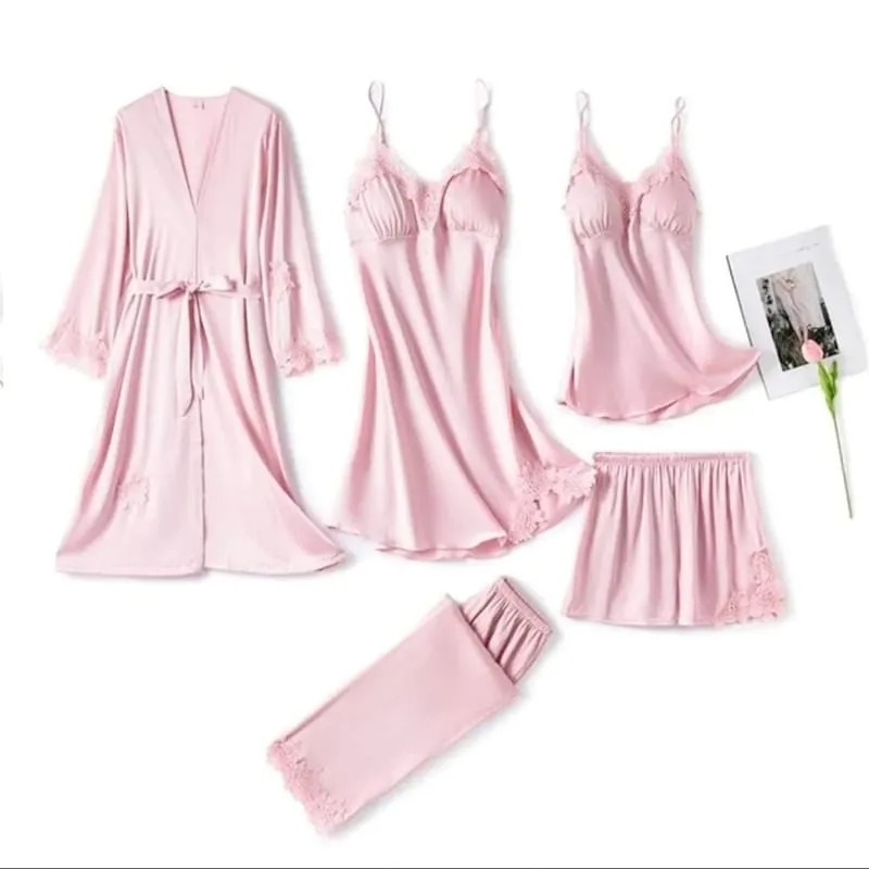 Premium 5-Piece Silk Nighty Set – Bridal Collection