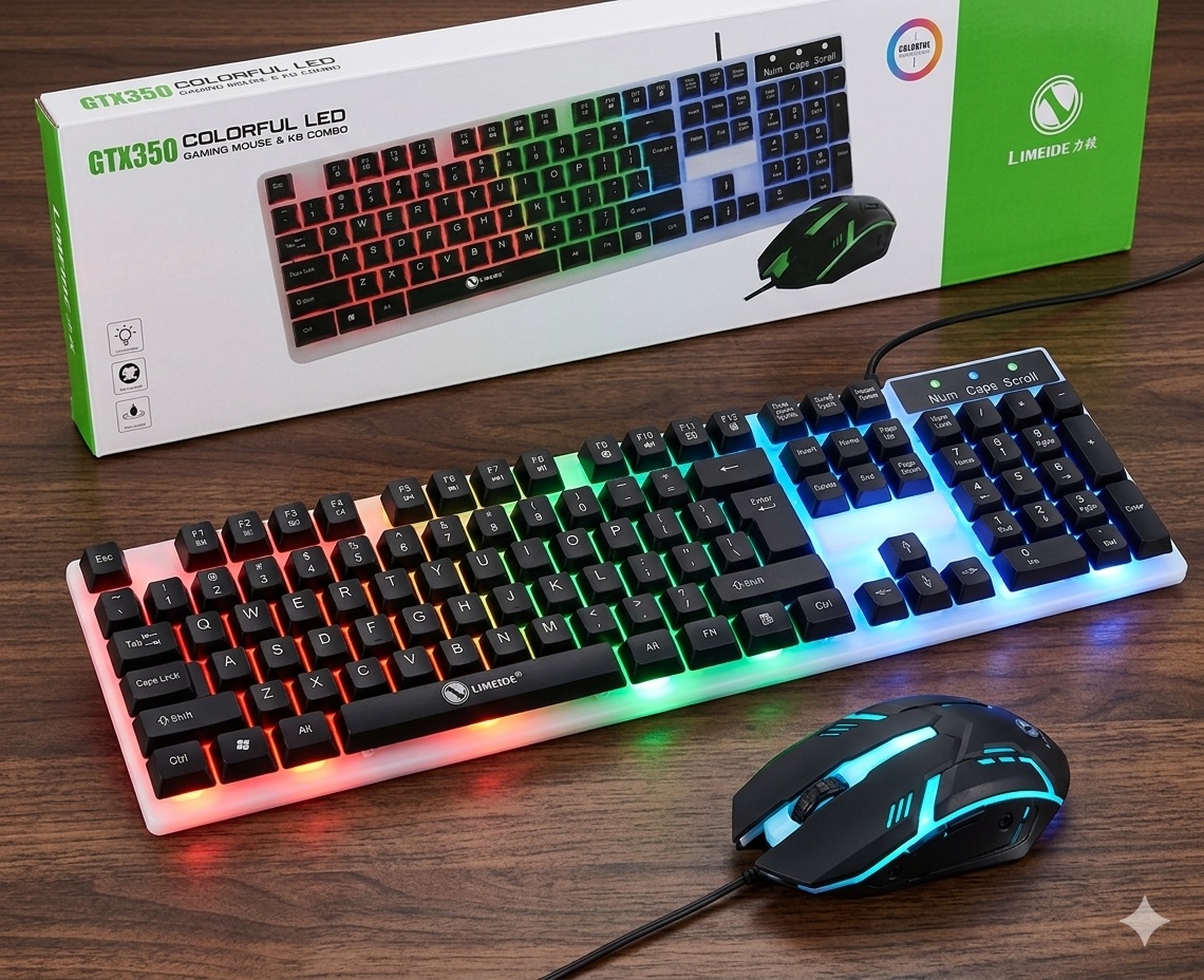 RGB Keyboard and Mouse Combo – Wired Gaming Set with 104-Key Mechanical Feel Backlit Keyboard & 1000 DPI Optical Mouse for PC
