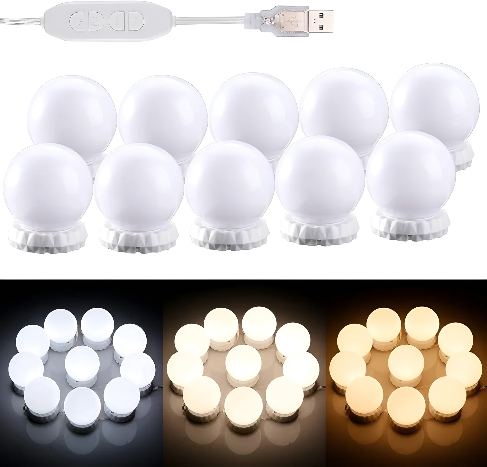 Vanity Mirror LED Lights | 10 Adjustable Bulbs with 3 Light Modes | Warm, Cool & Daylight | DIY Makeup Mirror Lighting Kit for Dressing Table, Salon, Beauty Mirror, Cosmetic Mirror, Glam Setup PROMISE TO SELL
