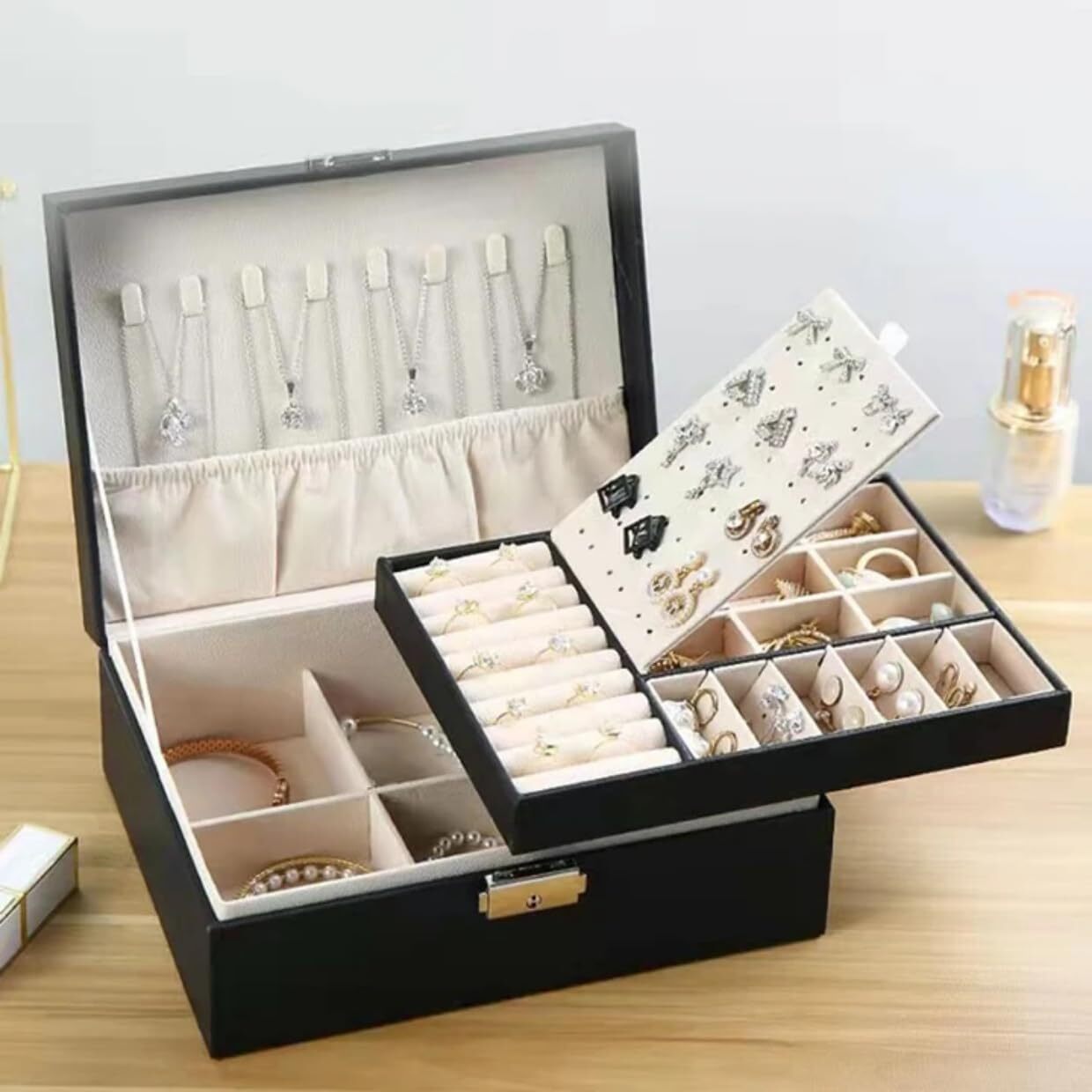 Decorzone Multipurpose Jewellery Organizer Box – Faux Leather Storage Case for Earrings, Rings & Chains for Girls & Women