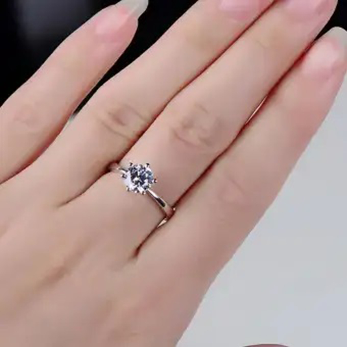 Elegant Beautiful Trendy Zircon Six Claws Platinum Plated Copper Ring For Girls