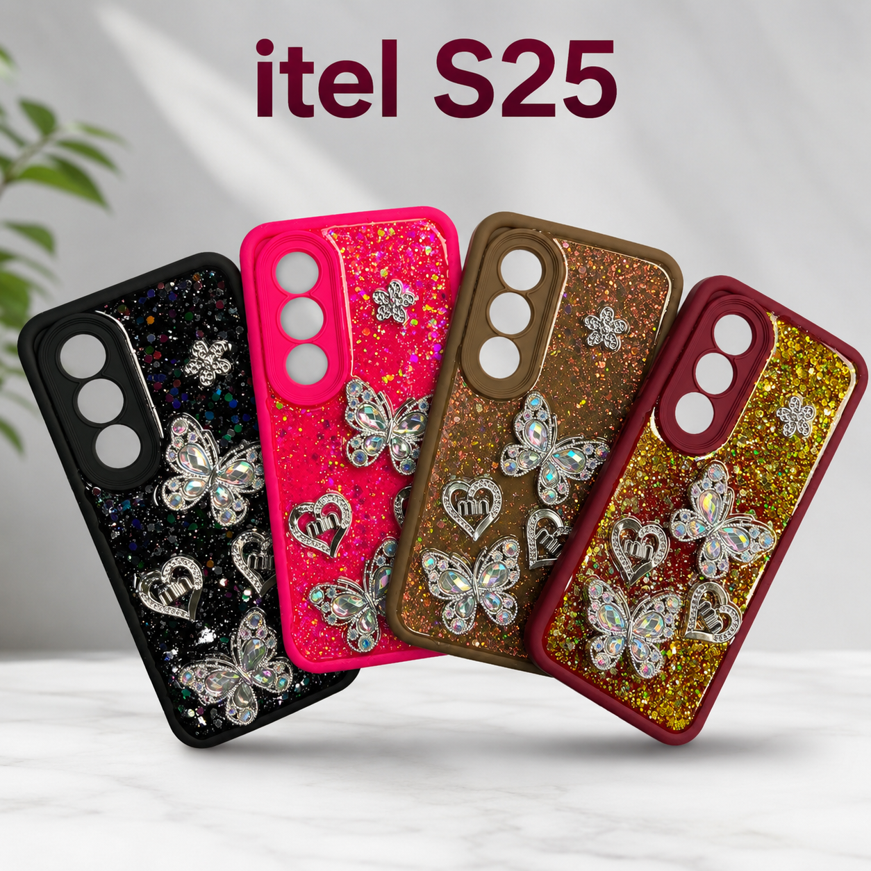 itel S25 – Glitter Butterfly Matte Silicone Phone Case | Shimmer Toppings Fancy Back Cover for Girls, Kids & Ladies