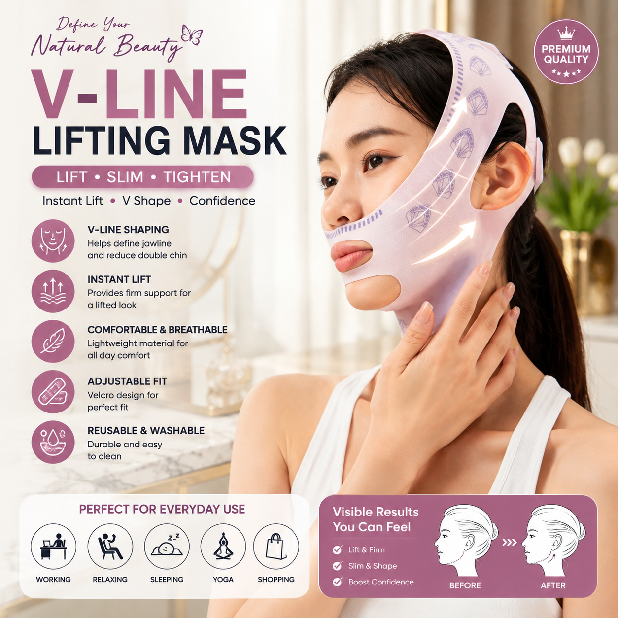 New Women Chin Cheek Face Slimming - Lift Up Belt V Line Face Shaper Facial Anti-Wrinkle Strap Skin Care tool - Face Thining Band Massage