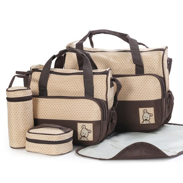 5PCS Set Diaper Bags Durable Nappy Bag Mummy Mother Baby Bag/ baby bags for mom With Bed Sheet, Feeder Cover, Diaper Bag