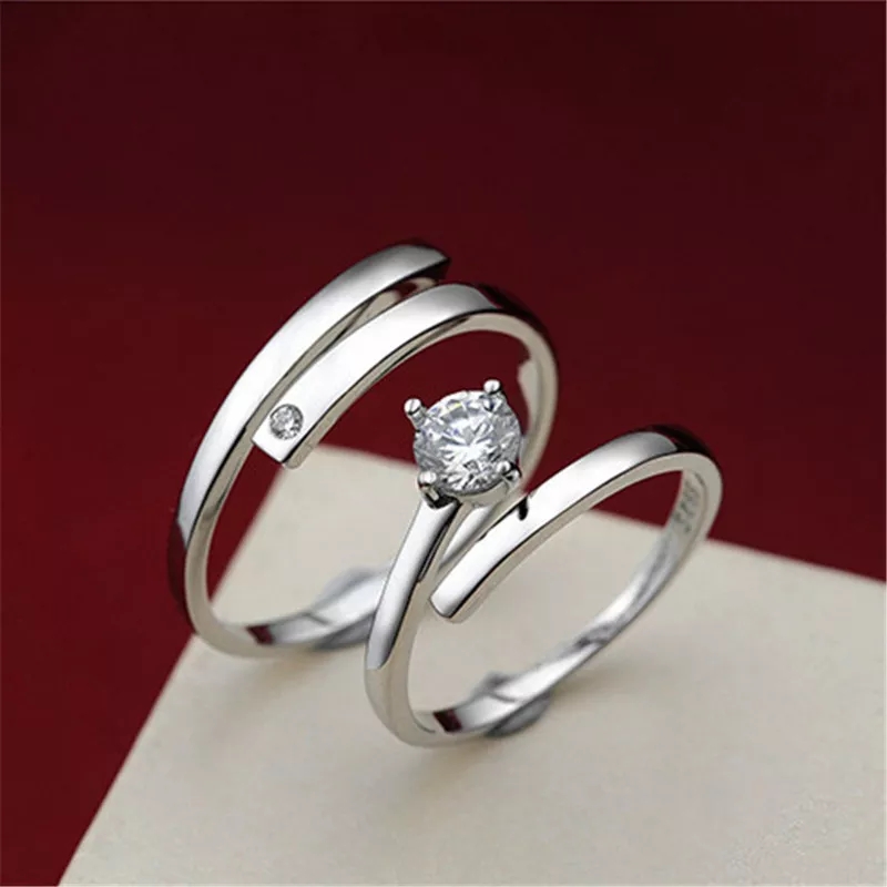 1 Set Sell Adjustable Lovers Zircon Engagement Rings For women Feshion Silver Color  Wedding Rings