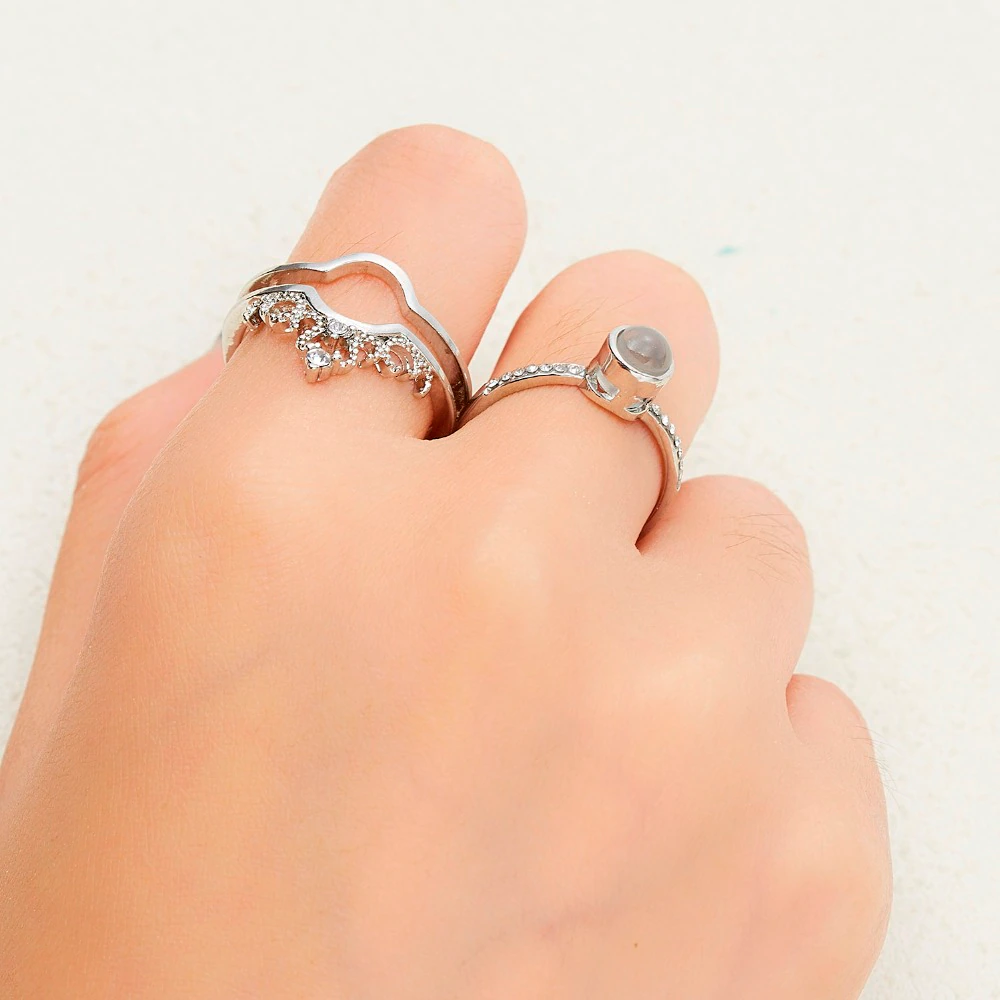 Crown Combination 100 Languages i Love You Projection Ring Couple Romantic Love Memory Wedding Ring Jewelry For Your Loved Once Valentine Gift