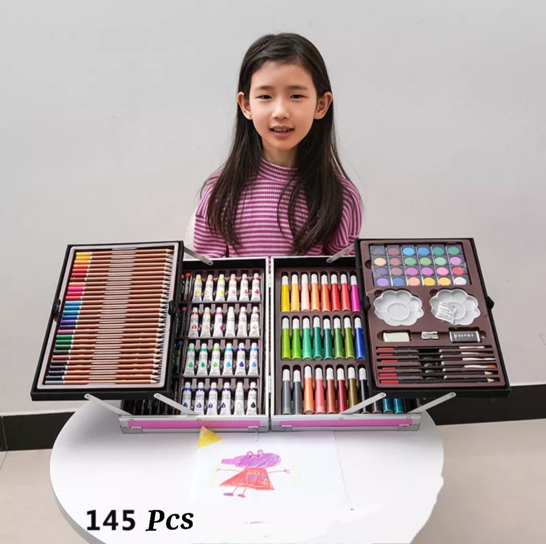 JR Enterprises Unicorn Art Drawing and Painting Set with  Aluminum Box for Kids (145Piece) - 145PCS ART SET