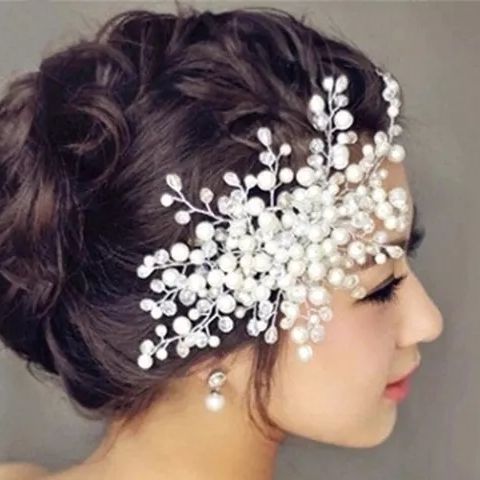 Fashion Silver Color Hair Jewelry Simulated Pearl Rhinestones Tiaras Hair Comb Birdal Head Pieces Wedding Women Hair Accessories