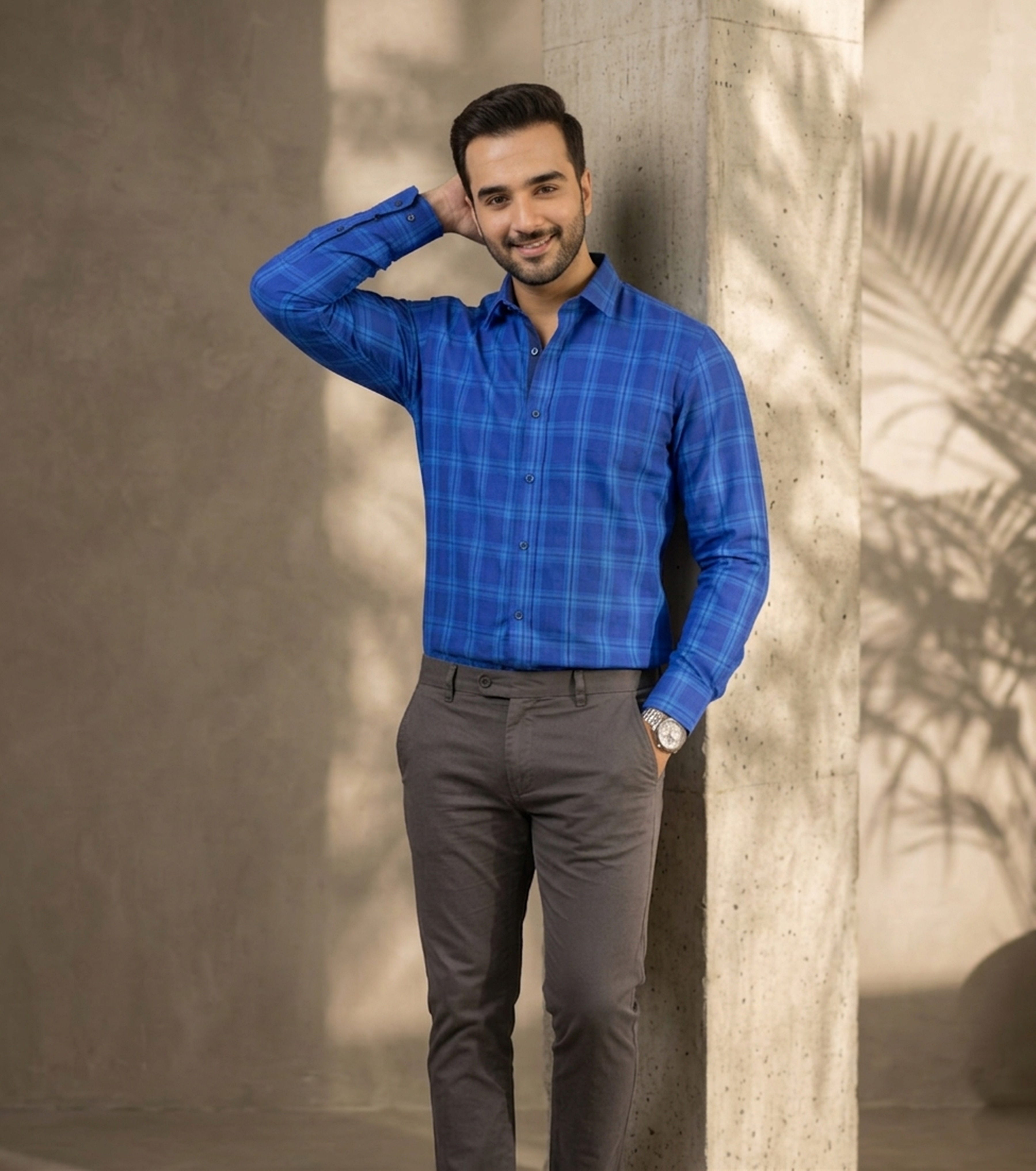 Auditors®️ Mens Semi-Formal Blue Check Cotton Shirt 100% Pure Cotton Fabric For Mens - For Office and Events