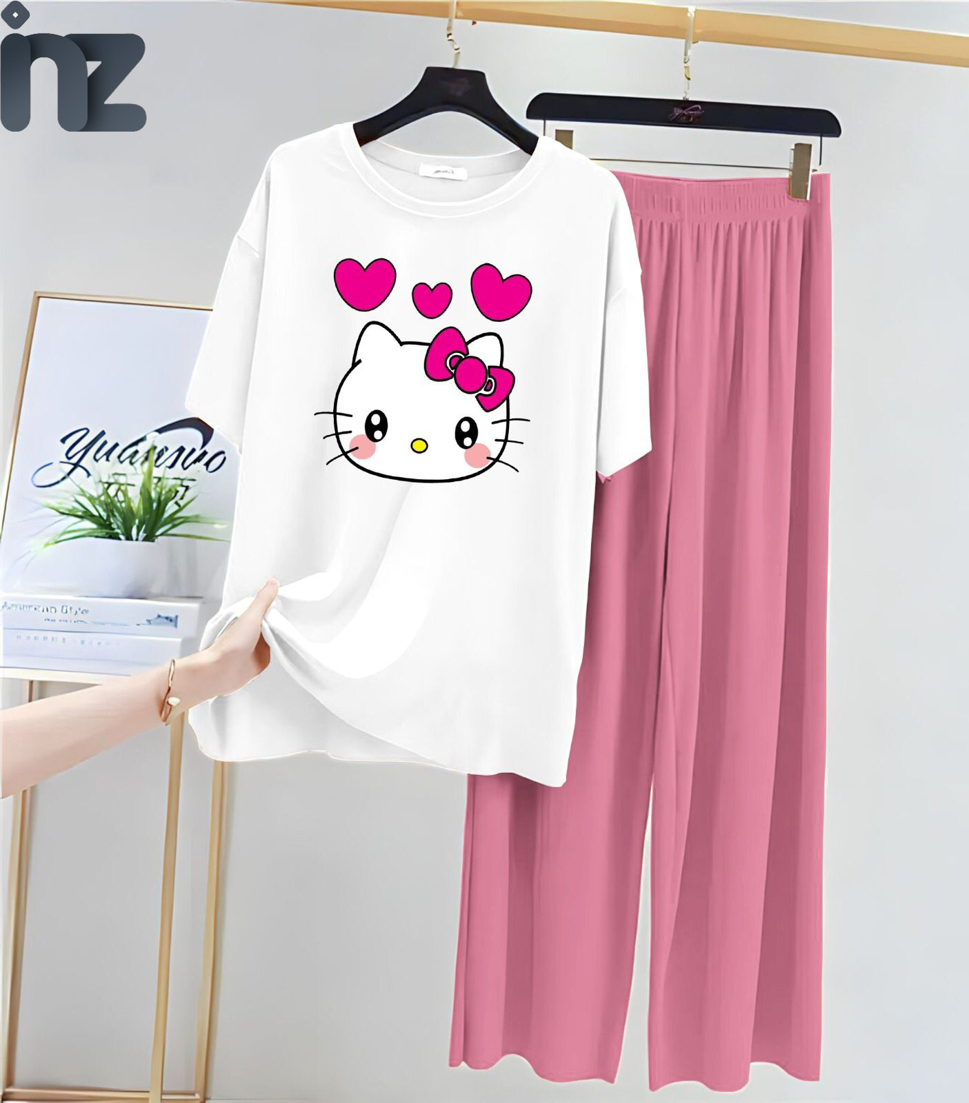 White Butterfly Print T-Shirt & Pink Trouser Nightwear Set | Soft Cotton Jersey Summer Sleepwear for Women & Girls (S-XL & 7-14 Years)
