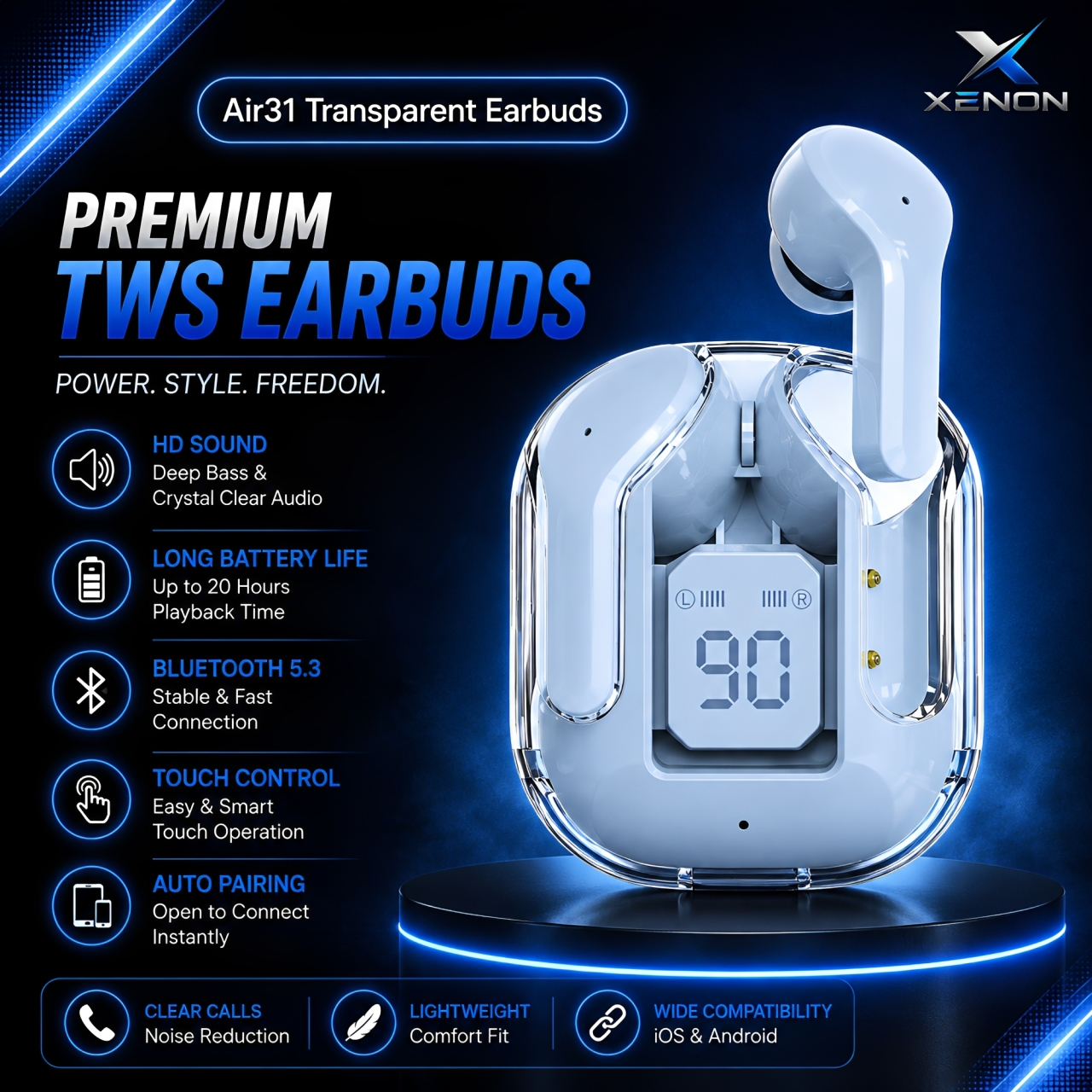 Air 31 Earbuds TWS (True Wireless Stereo) Bluetooth Airbuds | Earphones Headset | HD Stereo Sound | Compatible With All Bluetooth Devices.