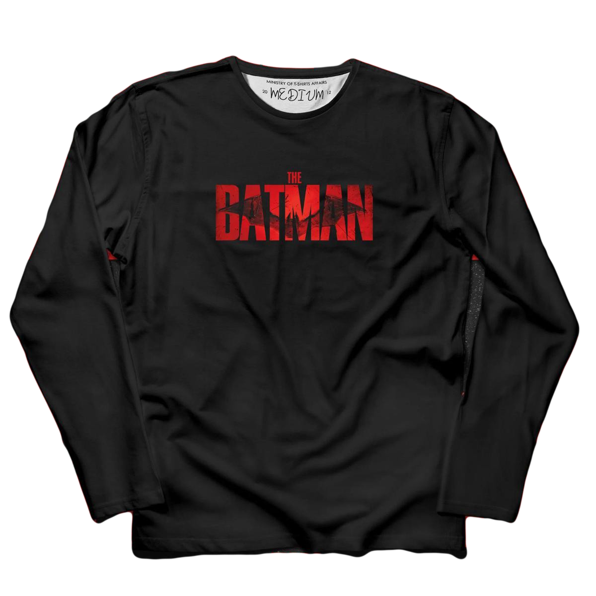 Black The Batman Printed Cotton Jersey Long Sleeves O-Neck Tshirt For Men & Boys