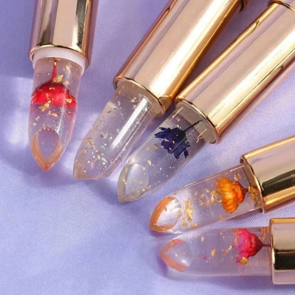 Flower Jelly Color Changing Lipstick – Transparent Jelly Lipstick with Real Flower, Temperature Color Changing Tinted Lip Balm, Long Lasting Moisturizing Lipstick for Women