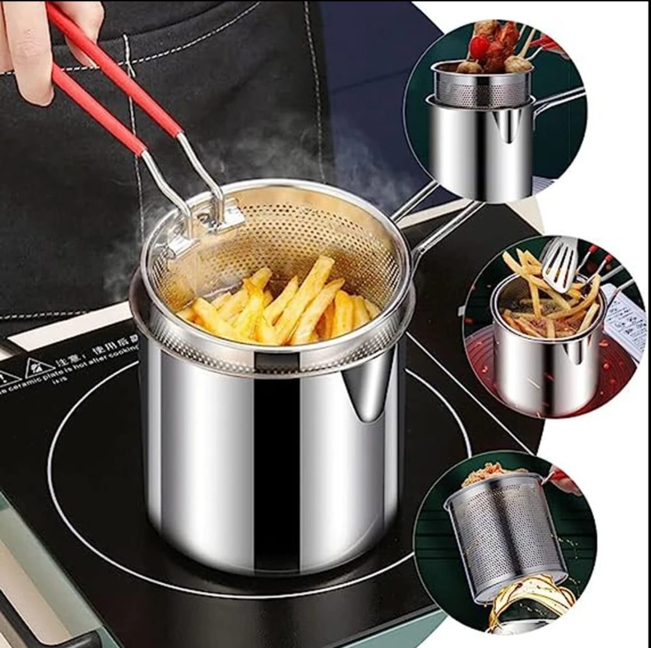 Stainless Steel Deep Fryer Pot Japanese Tempura Small Deep Frying Pan With  Strainer Basket for French Fries Chicken Kitchen Pans