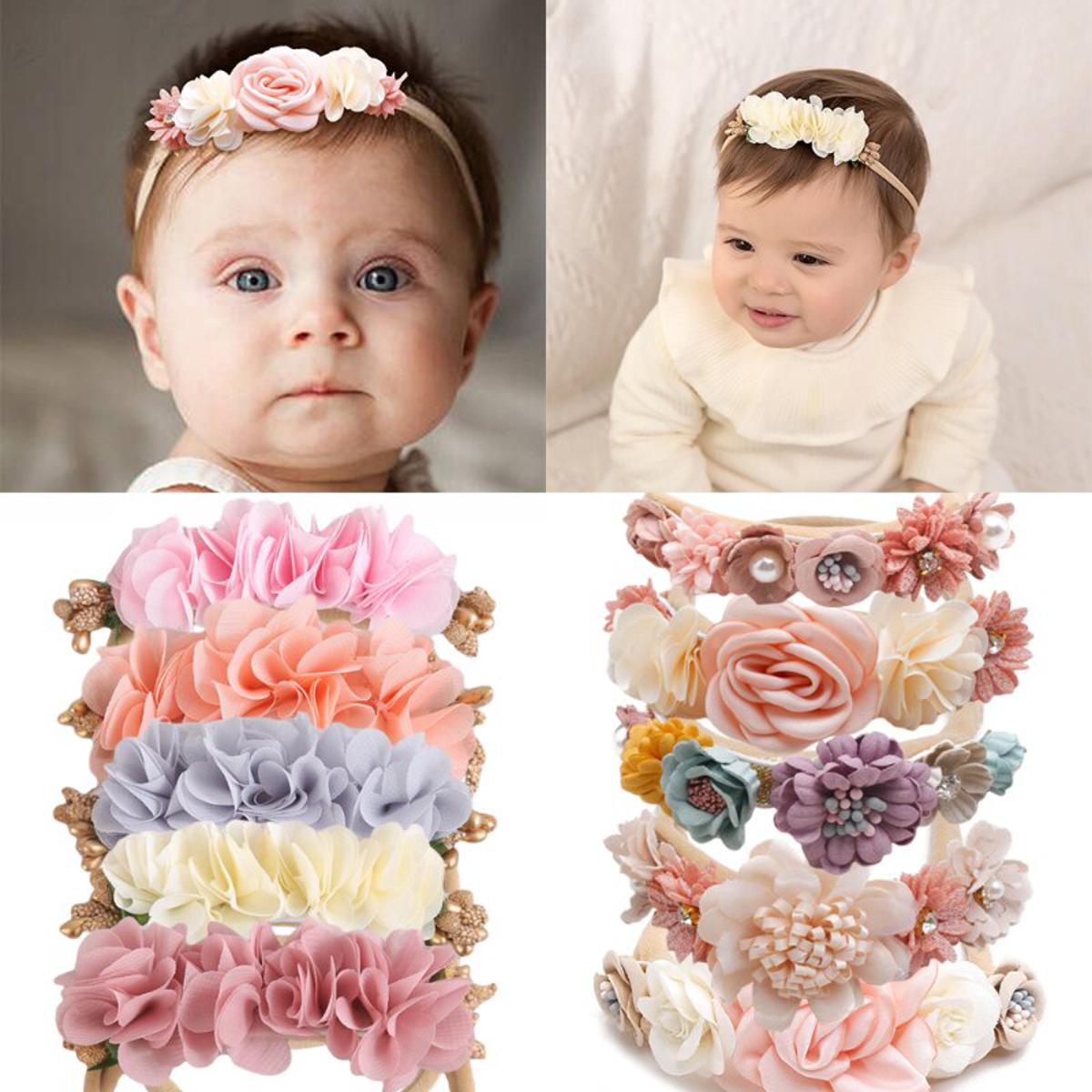 thumbnail image 2 of Cinaci 5 Pack White Cream Pink Delicate Flower Nylon Headbands Fancy Floral Hair Bows Elastic Soft Hair Bands Easter Spring Boho Head Accessories Bulk... 2 of 10