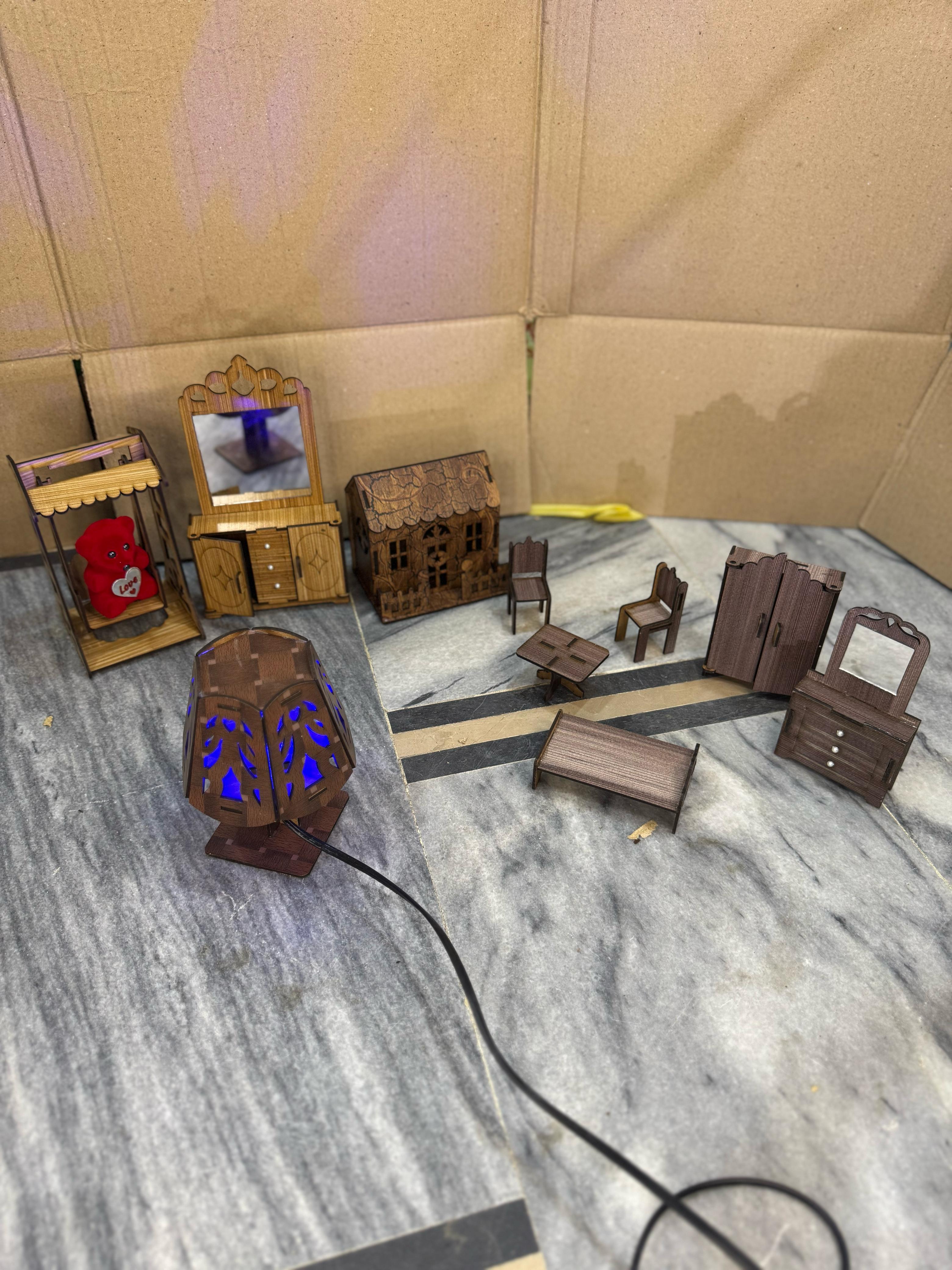 Handmade Wooden Miniature Furniture Set - Dollhouse Accessories & Home Decor