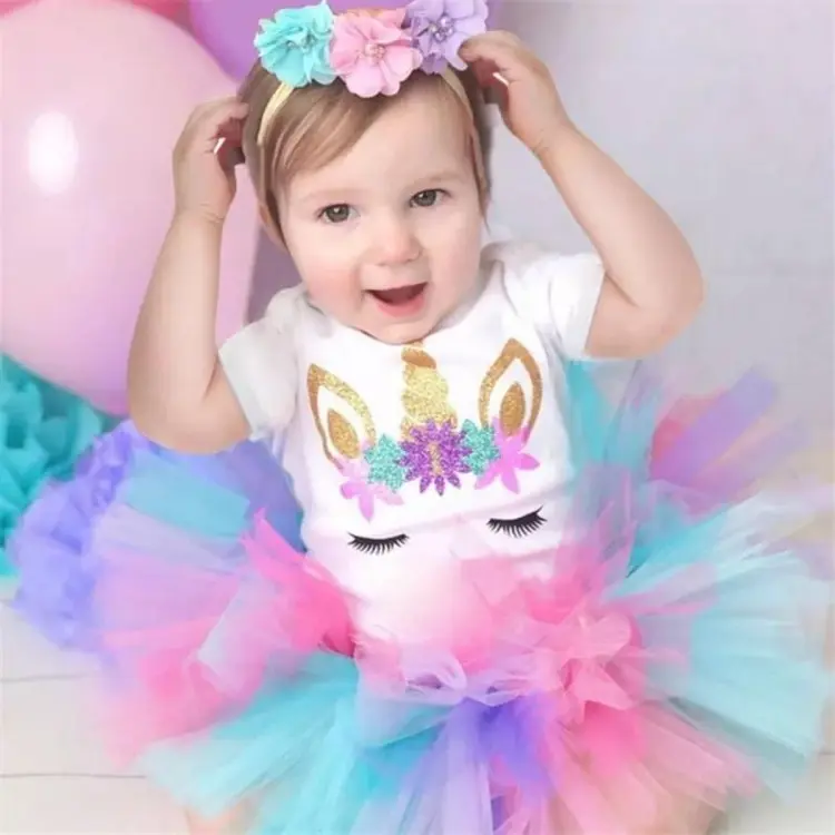 Baby Girl First Birthday Tutu Dress Unicorn Theme in Pink, Aqua ,lavender  and Gold for 6-18 Months With Beautiful Unicorn Headband - Etsy