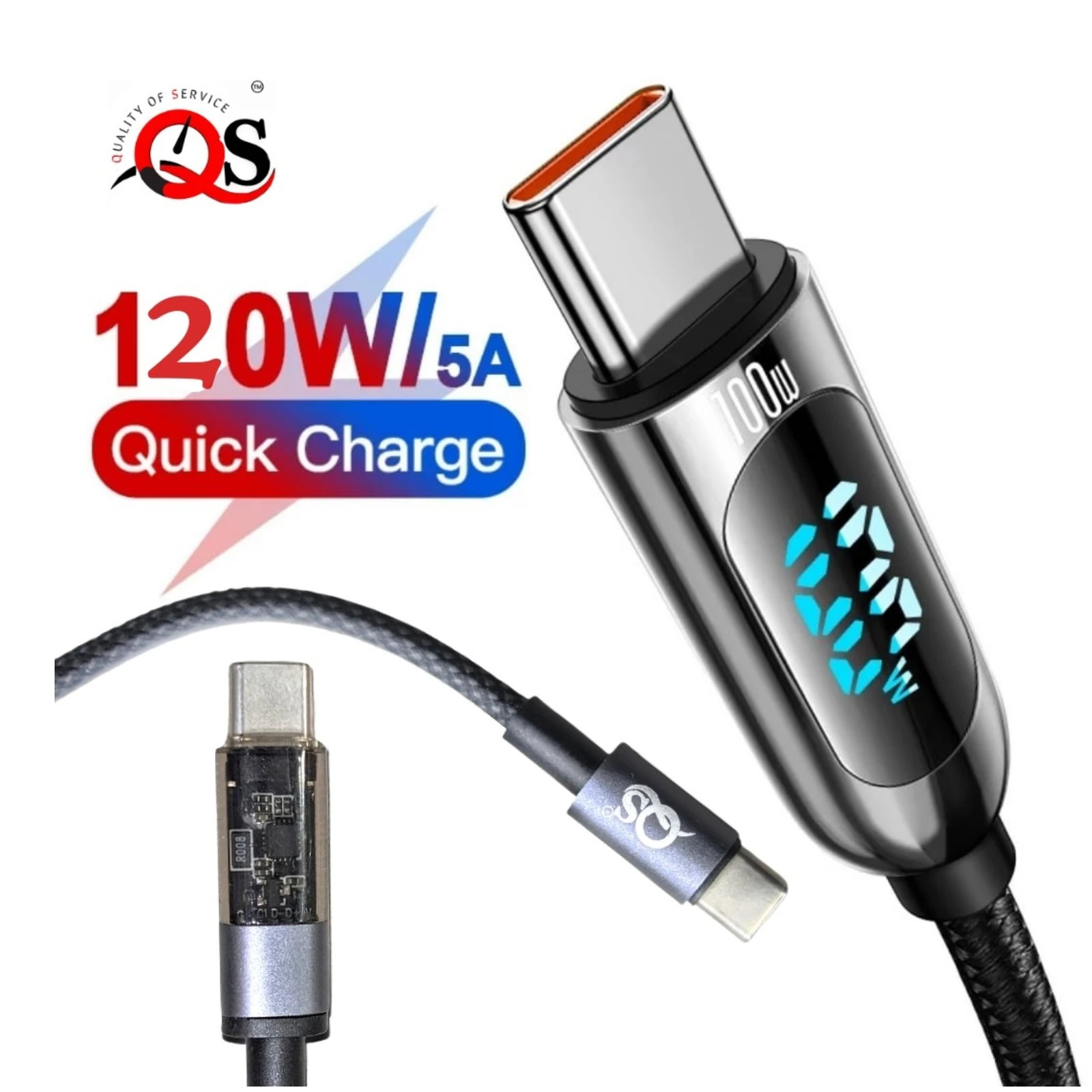 Qs 120W  Display C To C Super fast charging Data cable