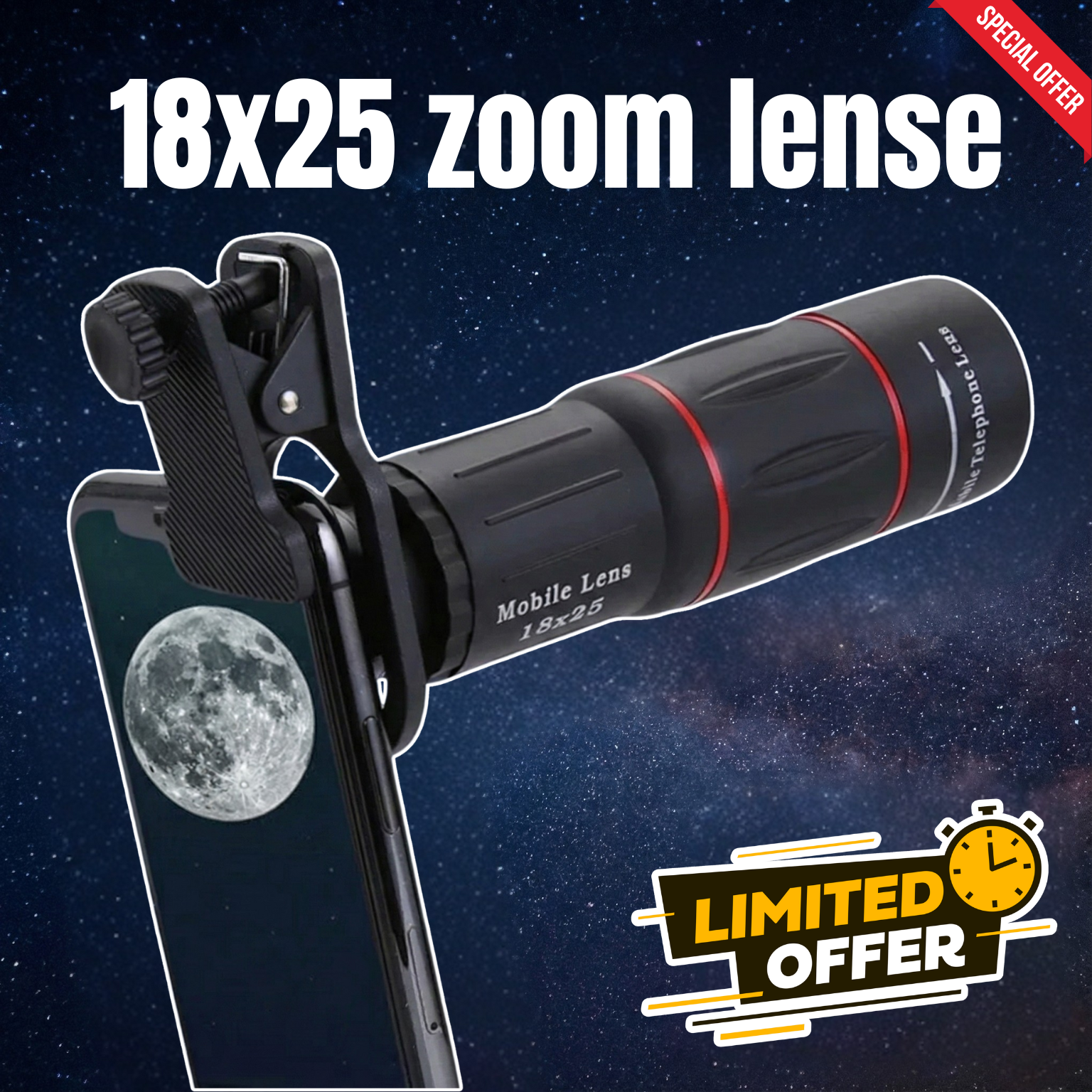 Apexel 18x25 Mobile Zoom Lens | 18X HD Telescope Camera Lens with Clip | Long Distance Photography, Moon Shot, Travel, Sports, Wildlife, Concert Zoom Lens for All Smartphones