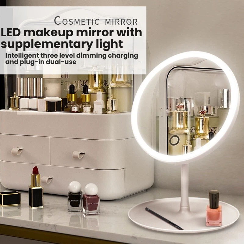 Portable LED Makeup Mirror With Light, Touch Sensor, Natural Daylight, Rechargeable Variant, 90° Rotating Vanity Mirror, Tabletop Vanity Mirror, Vanity Mirror With Light