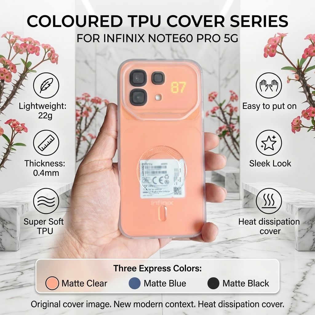 Note 60 | NOTE 60 Pro 5G Thin Colored TPU Back Cover (0.4 mm ) & Matte 360 Cover With Metal Buttons (Limited Restock)