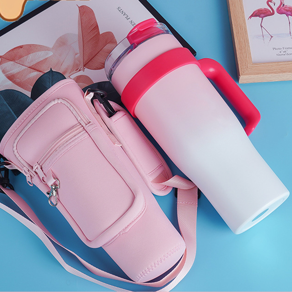 40Oz Water Bottle Carrier Bag With Phone Pocket For Stanley Quencher Cup With Handle Water Bottle Holder Pouch