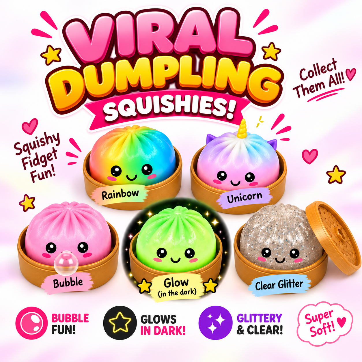 Squeeze Toys Box Dumpling Glittery Squishy Rising Stress Ball | Soft Desk Stress Relief for Office Home Relaxation