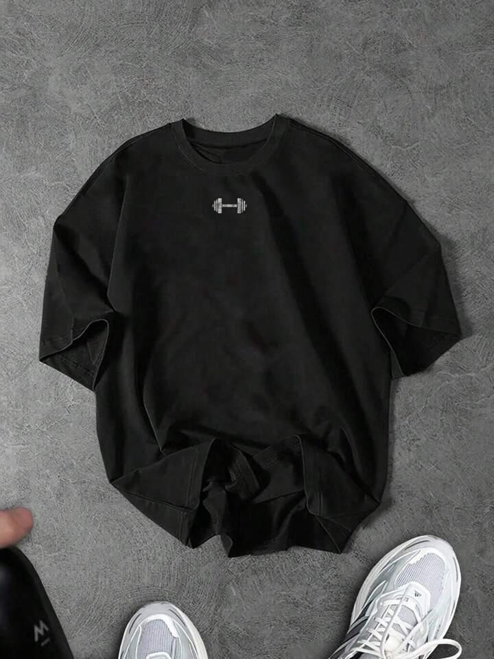 Small Barbell Graphic Oversized T-Shirt for Men & Women | Gym & Streetwear Style Tee
